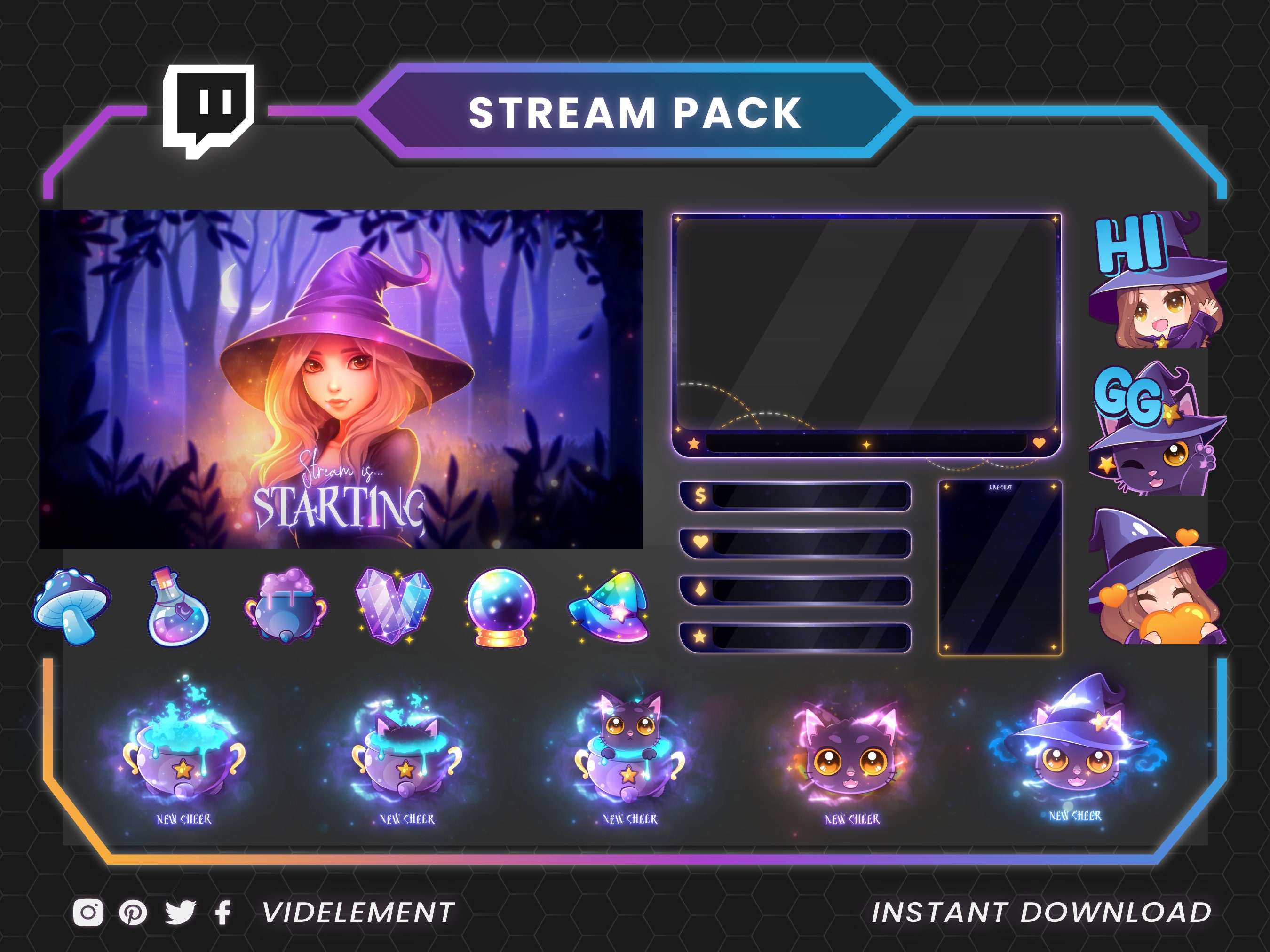 Custom Stream Overlay Package: Animated Twitch Overlays, Alerts, Emotes ...