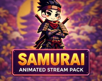 Chibi Samurai Stream Pack – Animated Twitch Emotes & Sakura Overlay for Streamers