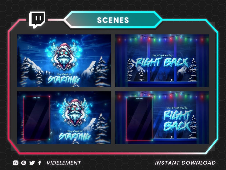 Streamer Santa Santa Warrior Stream Pack – Cyberpunk Twitch Overlays, Animated Emotes ...