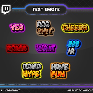 Twitch text emote | text emotes, twitch emotes, discord emote, yes emote, cheers emote, bomb emote, wait emote, dog emote, twitch emote pack