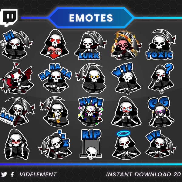 Emotes de Shinigami para Twitch: Emotes de texto de calavera para Discord (Descarga digital)
