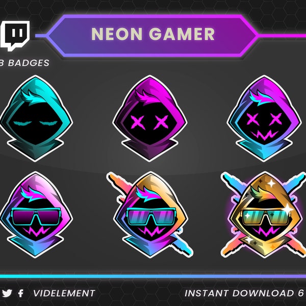 Insignias de personajes únicas para suscriptores de Twitch / subinsignias de Twitch, insignias de bits de Twitch, subinsignias de personajes, gafas de insignia de bits, gráficos de contracción