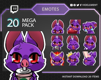 Purple Bat Twitch Emotes: Chibi Meme Sub Emotes (20 Mega Pack)