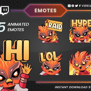 Phoenix-emotes, geanimeerde emotes, twitch-emotes, sub-emotes twitch, onenigheid-emotes, tekst-emotes, Phoenix-stickers, gaming-emotes, chibi-emotes