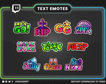 Colorful Text Emote Pack: Twitch & Discord (10 Emotes) (Digital Download)