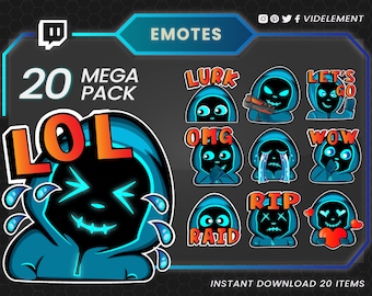Emotes de Twitch, emotes de subtítulos de Twitch, emotes de texto, emotes de máscara de neón, emote de máscara de Twitch, emotes de neón, emote lindo, emote chibi, emotes de Discord