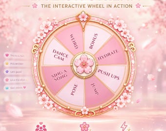 Sakura Wheel Spin Stream Widget for OBS, Twitch, Kick & StreamElements | Cute Chat Triggered Giveaway Overlay