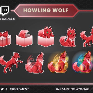 Red Wolf Twitch Sub Badges: 9-Level Subscriber Badges (PNG Digital Download)