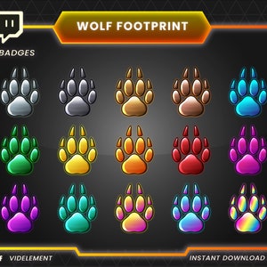 Twitch bit badges, Twitch sub badges, Twitch badges, Footprint bit badges, Wolf bit badges, Wolf Footprint bit badge, Animal bit badges