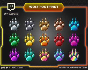 Twitch bit badges, Twitch sub badges, Twitch badges, Footprint bit badges, Wolf bit badges, Wolf Footprint bit badge, Animal bit badges