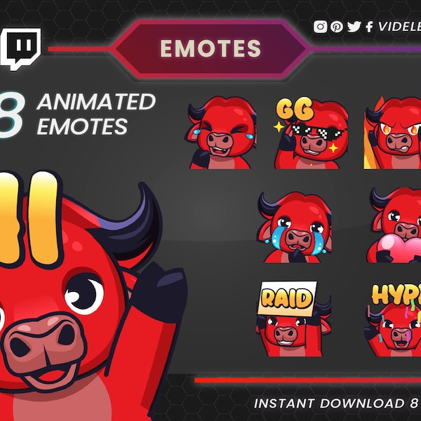 Emotes Buffalo, Emotes Twitch, Emotes Twitch Sub, Emotes Discord, Emotes Texte, Emotes Bull, Emote Gaming, Emote Mignonne, Emotes Chibi, Emote Bœuf