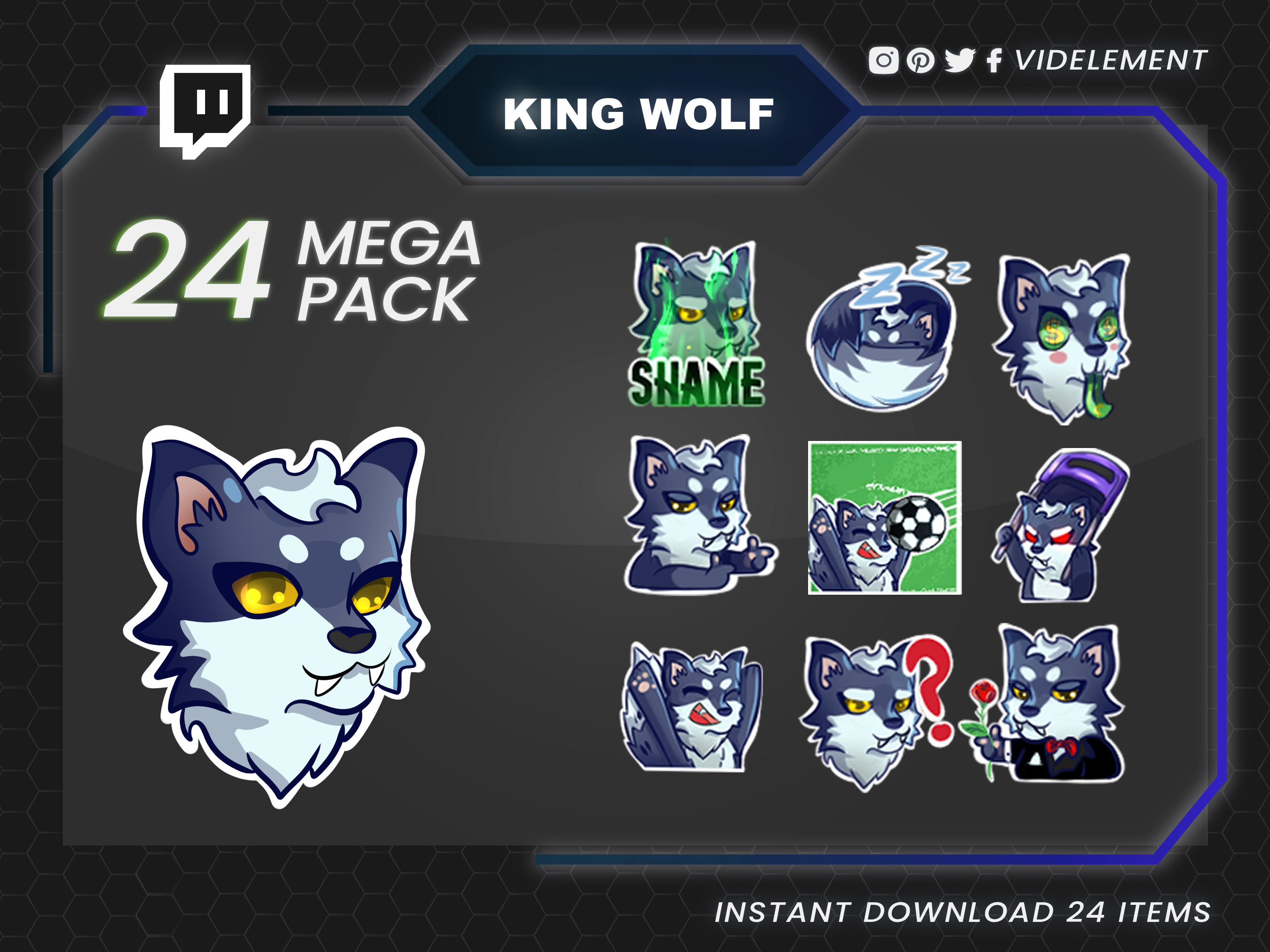 24 Blue Wolf Emotes for Your Twitch Channel