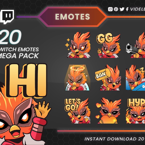 Phoenix-Emotes, Twitch-Emotes, zuckende Sub-Emotes, Zwietracht-Emotes, Text-Emotes, Phoenix-Aufkleber, Gaming-Emotes, süßes Emote, Chibi-Emotes-Paket