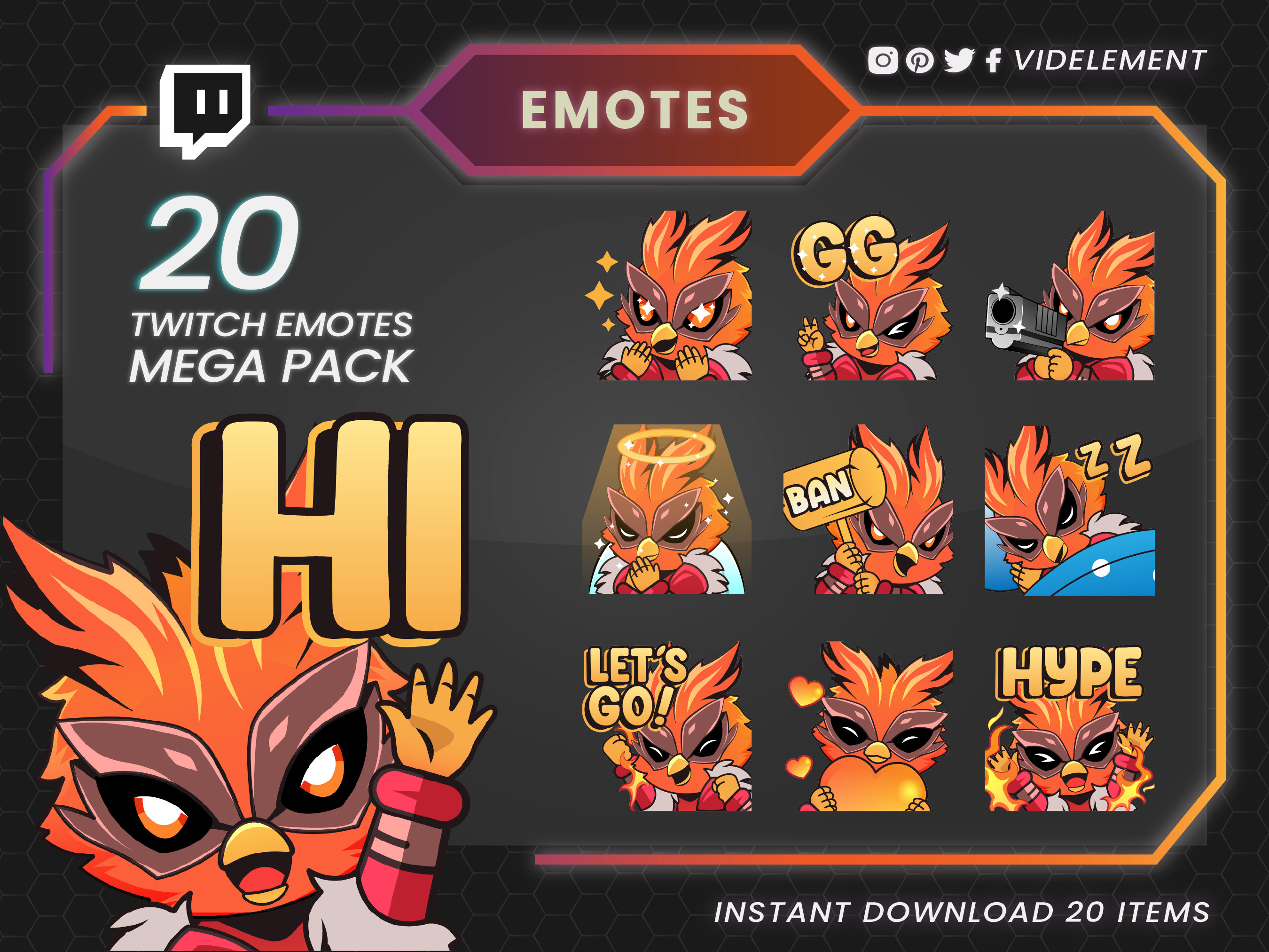 Phoenix emotes, Twitch emotes, twitch sub emotes, discord emotes, text emotes, Phoenix stickers, gaming emote, cute emote, chibi emotes pack
