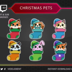 Christmas sub badges, pets sub badges, cat sub badges, fox sub badges, dog sub badges, tiger sub badges, bear sub badges, bunny sub badges