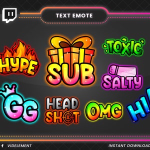 Twitch text emote | text emotes, twitch emotes, discord emote, omg emote, GG emote, sub emote, salty emote, hi emote, hype emote, emote pack