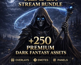 Reaper Dark Fantasy Stream Bundle – 250+ Assets | Stream Overlay, Animated Overlay, Twitch Overlay, Stream Widget, Emotes, Alerts & Panels