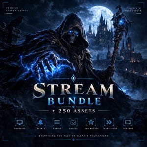 Reaper Dark Fantasy Stream Bundle - Plus de 250 éléments | Superposition de flux, superposition animée, superposition Twitch, widget de flux, émoticônes, alertes et panneaux
