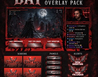 Bat Stream Pack: Animated Twitch Overlay, Alerts, Panels (Digital Download)