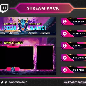 Superposition Twitch, panneaux Twitch, superposition de flux, alertes Twitch, package de flux, chat twitch, boîte de chat twitch, transition Twitch, superposition d&#39;anime