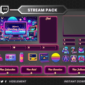 Superposition Twitch, émoticônes Twitch, panneaux Twitch, superposition de flux, alertes Twitch, package de flux, chat twitch, boîte de chat twitch, transition twitch
