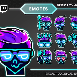 Twitch emotes, Discord emotes, twitch sub emotes, cute emotes, text emotes, cute text emote, avatar twitch emote, chibi emote, neon emotes