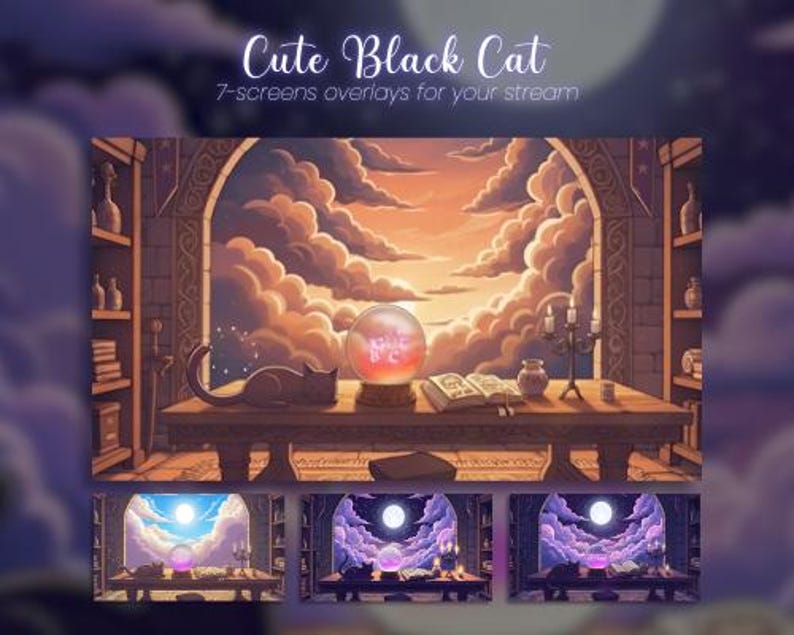 Cat Streaming Package, Nigth, Kitten, Twitch, Cozy, Overlay, Cats ...
