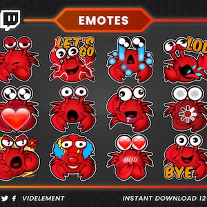 Emotki Twitch, emotki Discord, emotki subskrybentów Twitch, słodkie emotki, emotki tekstowe, słodka emotka tekstowa, emotka chibi, emotki kraba, emotki kraba Twitch