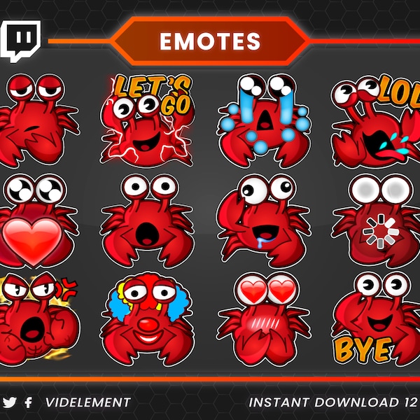 Twitch emotes, Discord emotes, twitch sub emotes, cute emotes, text emotes, cute text emote, chibi emote, crab emotes, crab twitch emotes