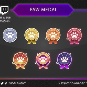 Cat paw sub badges, Twitch sub badges, Twitch bit badges, Twitch badges, Cat paw bit badges, Cat sub badges, Cute sub badge, medal sub badge