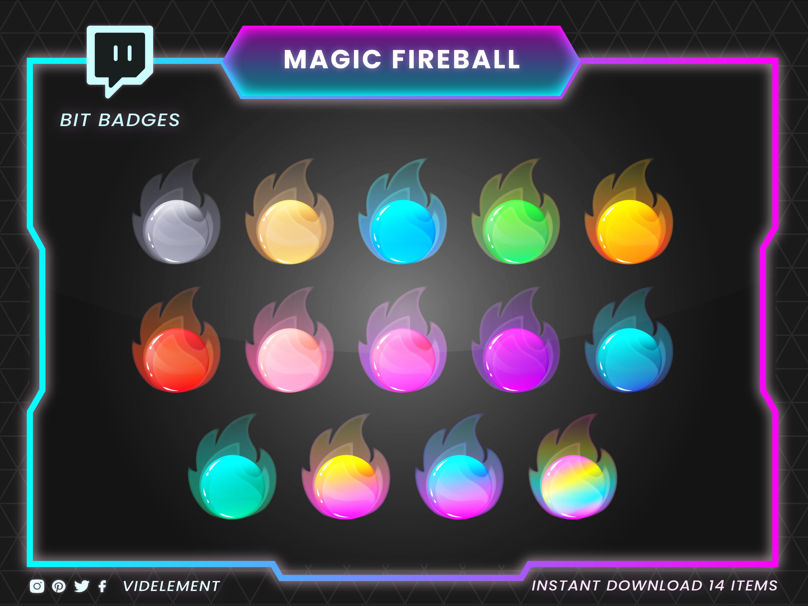 Twitch bit badges, Fire bit badges, Twitch blaze badges, light bit badges, flame bit badges, ball bit badges, Twitch sub badges