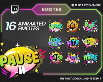 16 Animated Text Emotes, Twitch emotes, emotes twitch, discord emotes, kick emotes, anime emotes, cute emotes, emote pack, chibi emotes
