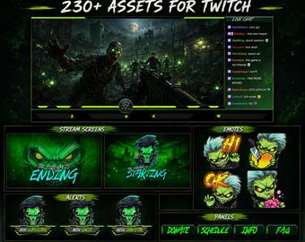 Zombie Themed Stream Bundle: Overlay Pack, Animated Alerts, Emotes, Sub Badges, Bit Badges, Memes, Twitch Assets (Digital Download)
