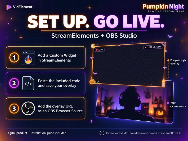 Streamer Setup Drawing Pumpkin Night Halloween Webcam Widget for Twitch | Reactive Camera ...