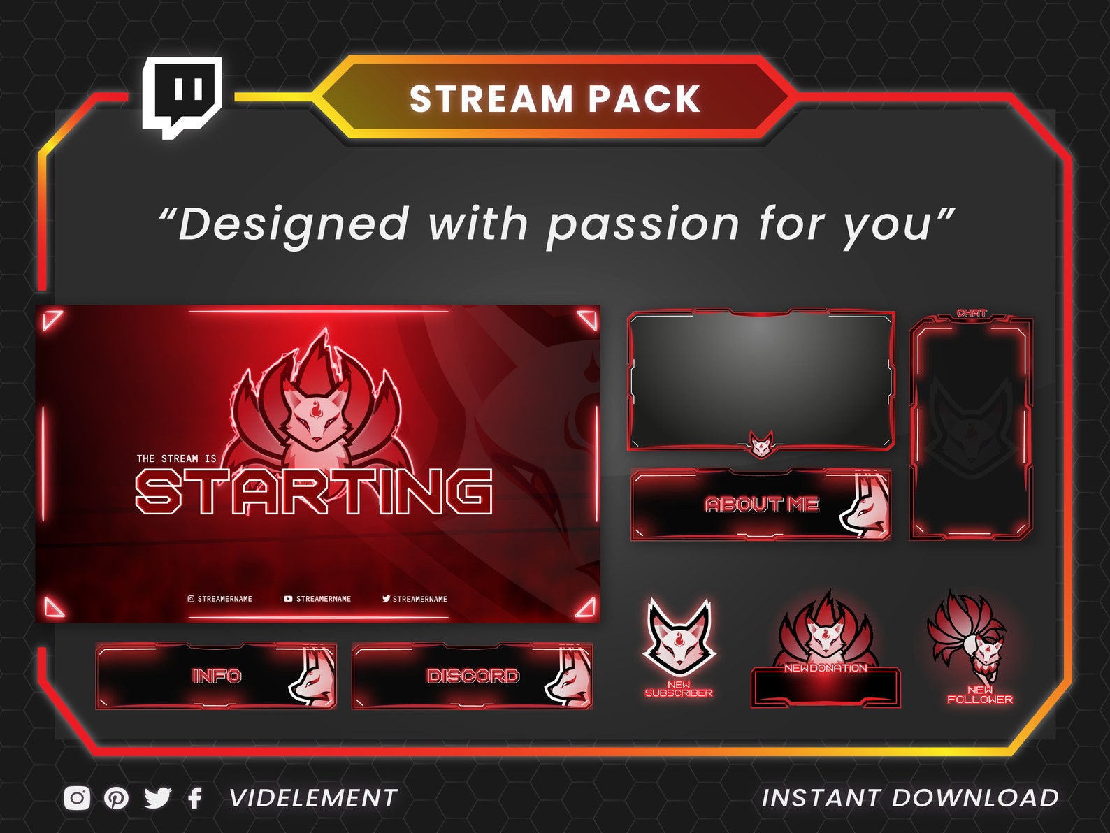 Fox Stream Pack Animated Webcam Overlay Twitch Panels - Etsy UK - Cool Things To Add To Your Stream Overlay