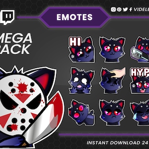 Emotes de Twitch, emotes de subtítulos de Twitch, emotes de Discord, emotes de texto, emotes de gato negro, emotes de texto de gato, emotes de gato de Twitch, emote lindo, emote chibi