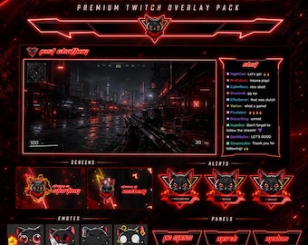 Black Cat Stream Bundle: Emotes, Badges, Overlays, Panels (Digital Download)
