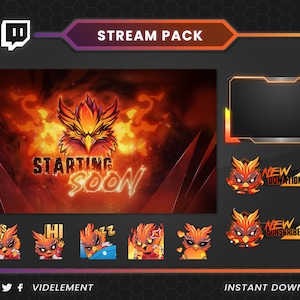 Animated stream pack , phoenix overlay, stream overlay, webcam overlay, twitch alert, screen overlay, twitch emote, animated emotes, discord