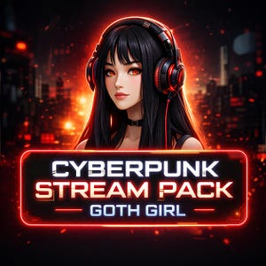 Pack de diffusion Gothic Rock Anime Girl : incrustations Twitch, alertes, panneaux