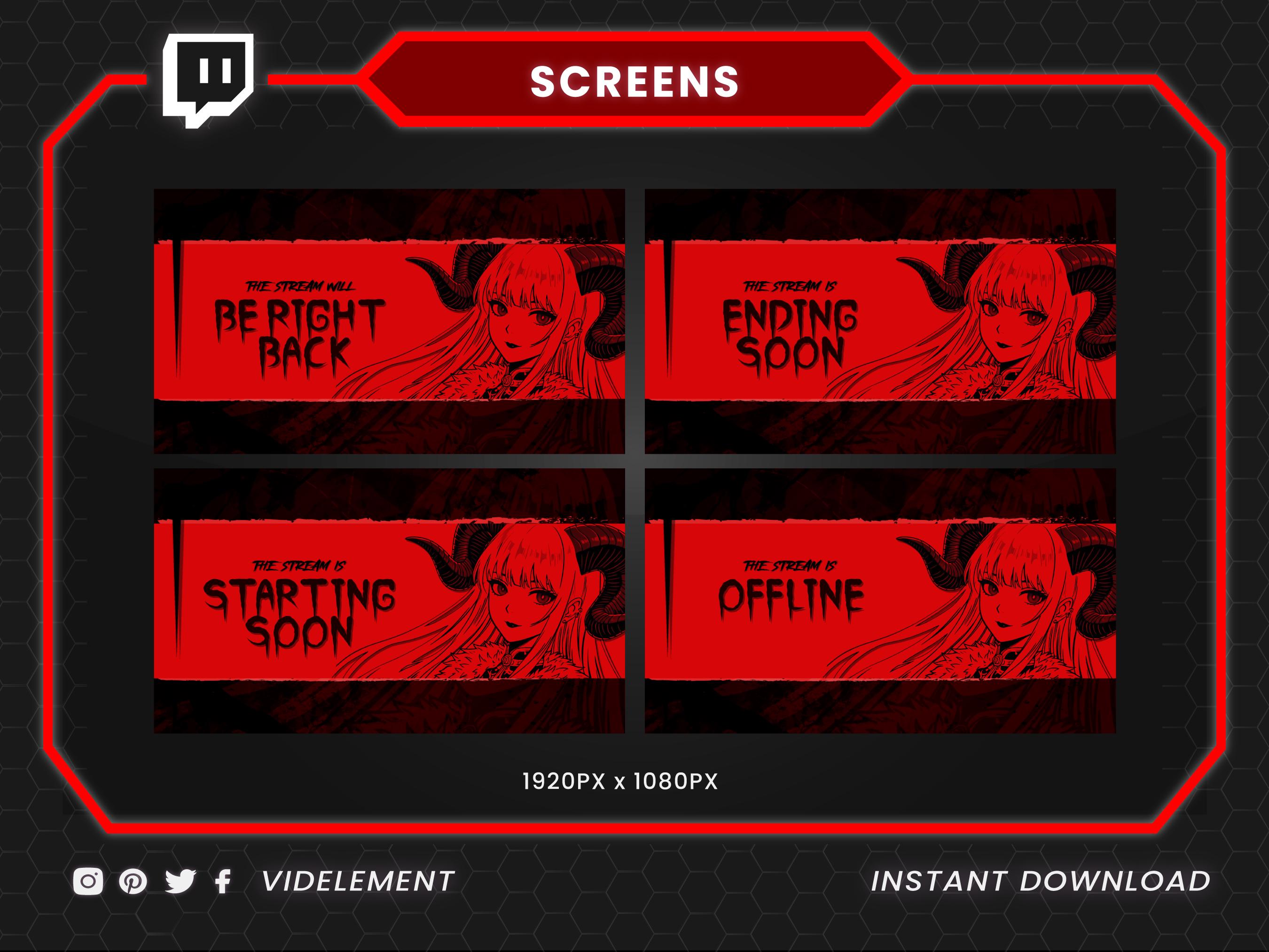 Demon Girl Stream Pack, Twitch Overlay Pack, Animated Twitch Overlay ...