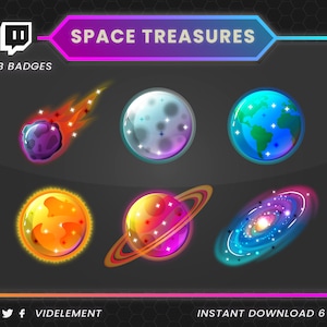 Space sub badges, twitch planet badges, galaxy sub badges, Astronomy sub badges, space bit badges, twitch sub badges, twitch graphics