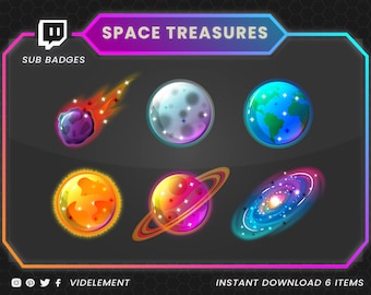 Space sub badges, twitch planet badges, galaxy sub badges, Astronomy sub badges, space bit badges, twitch sub badges, twitch graphics