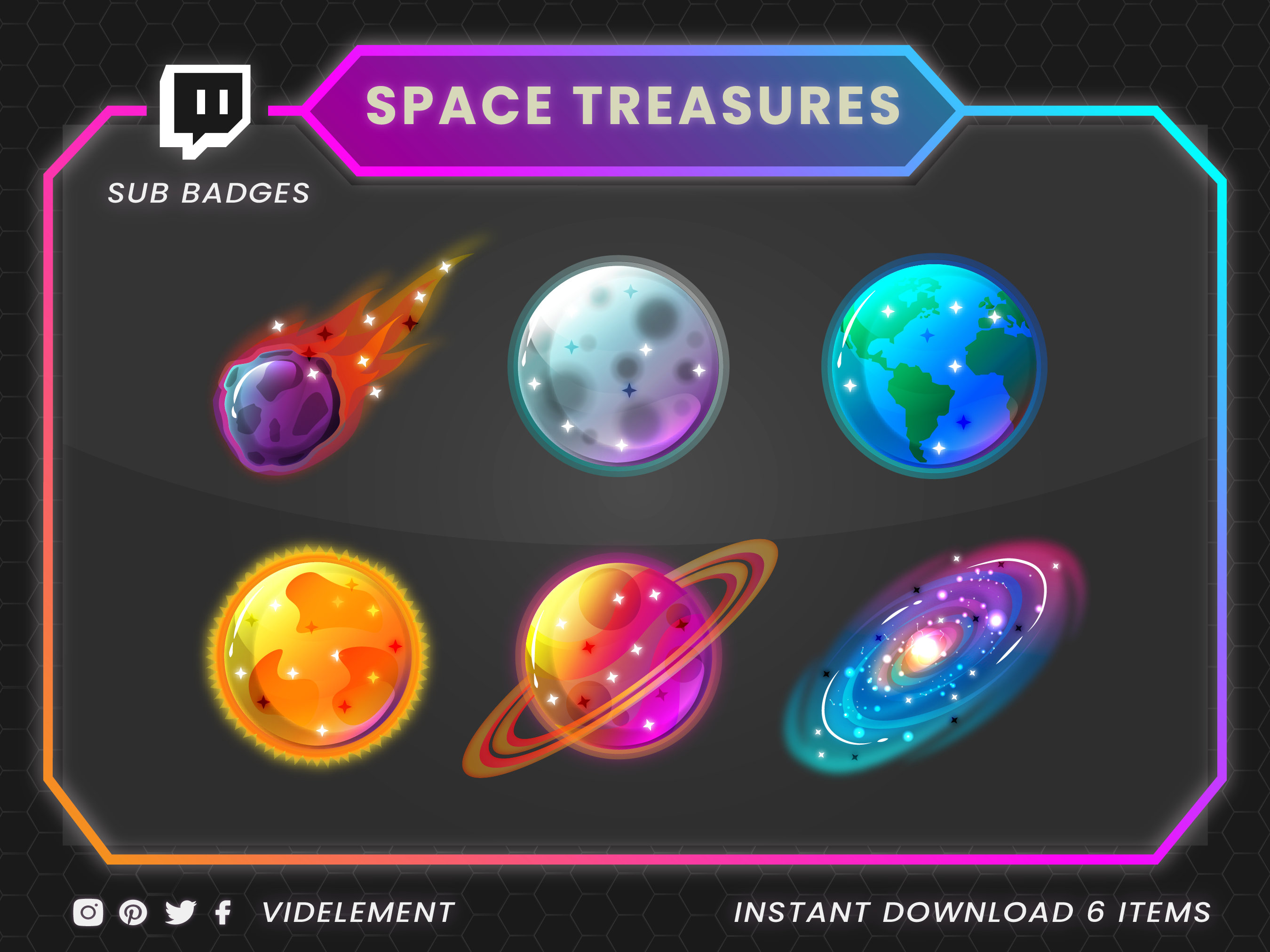 Solar System Twitch Sub Badges Planet Twitch Badges Cute 