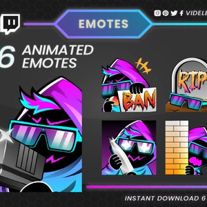 Emote animate, emote di Twitch, emote di Discord, emote di Twitch Sub, emote di Ban, emote di Rip, emote di Raid, emote di Ciao, emote di testo, Discord