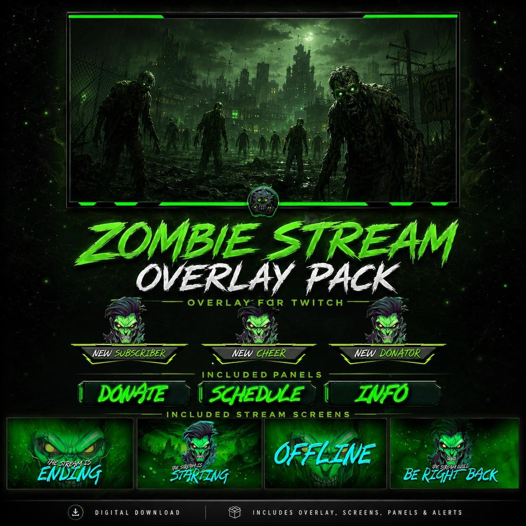 Zombie Stream Overlay Pack: Animated Alerts, Screens & Webcam Overlays ...