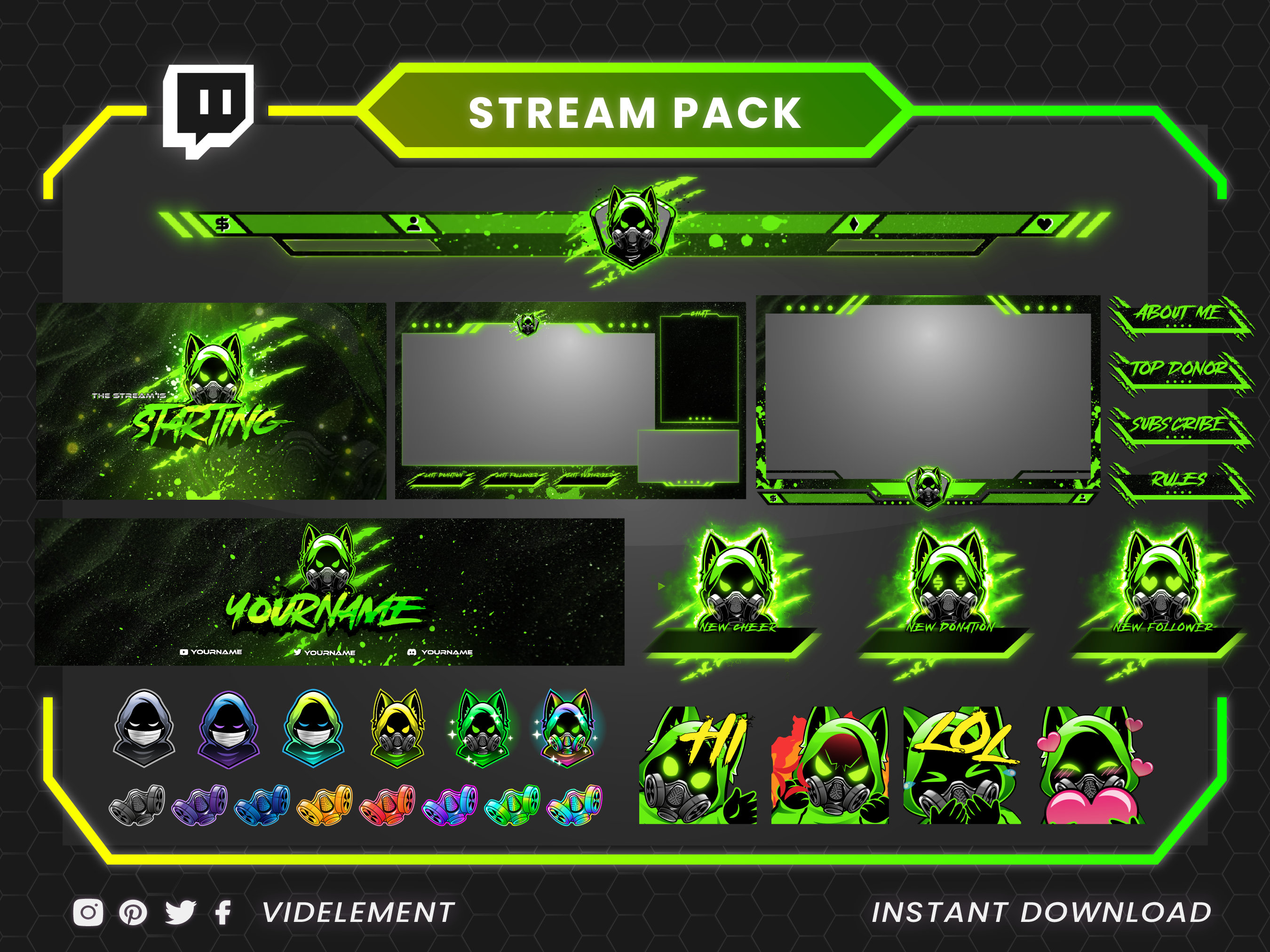 Custom Stream Overlay Package: Animated Twitch Overlays, Alerts, Emotes ...