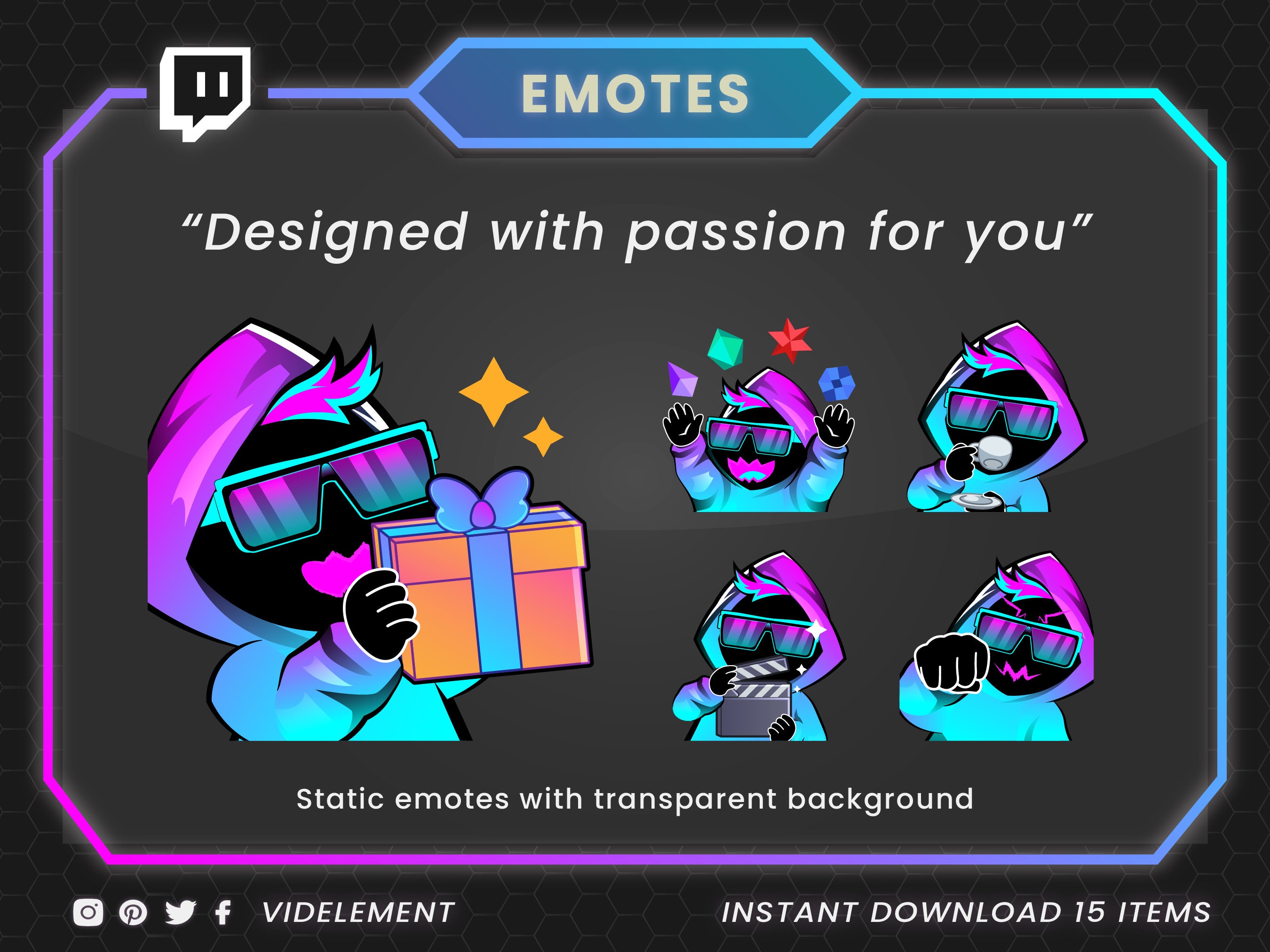 Neon Nightrider: Twitch Emotes Collection - Futuristic Character With ...