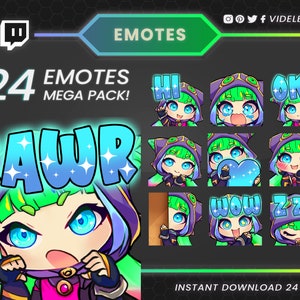 Enchanted Elegance Collection: 24 Twitch Sub Emotes – Kawaii Chibi Sorceress Icons for Mystic-Inclined Streamer