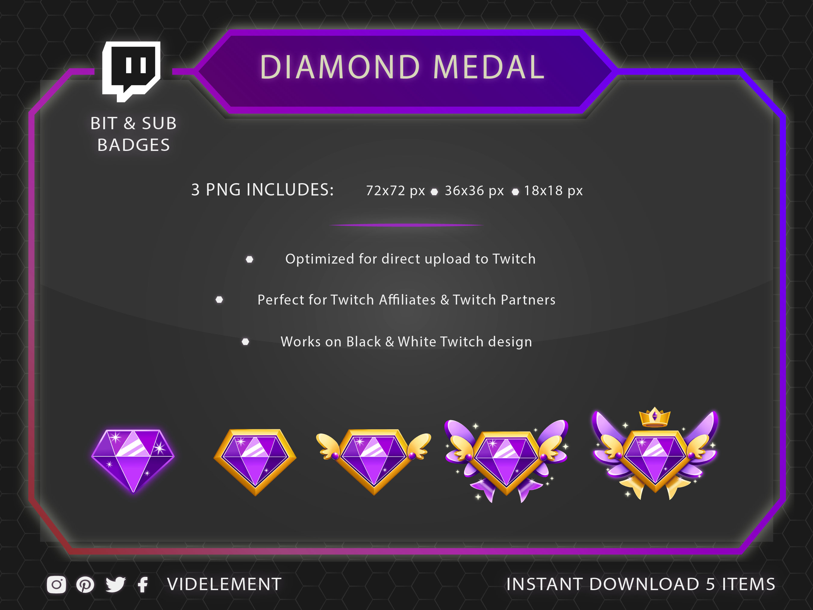 Diamond Twitch Sub Badges: Gemstone Medals (digital Download) - Etsy