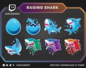 Shark sub badges, twitch sub badges, twitch badges, cute sub badge, sub badges twitch, badges twitch, twitch bit badges, shark bit badges